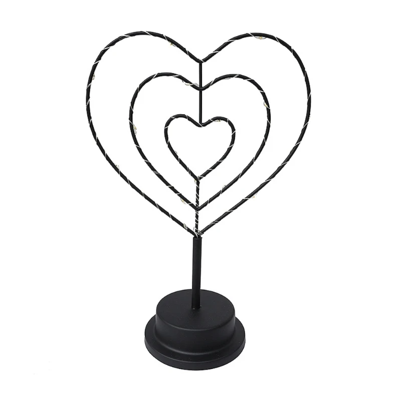 

X37E LED Bedside Light in Heart Shape Night Lamp Nordic Style Best for Home Decor Desk Lamp Wrought Iron Battery Powered