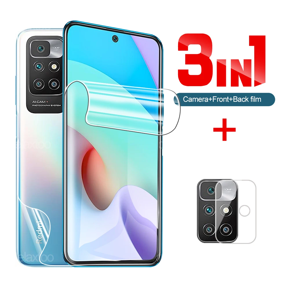 

Мягкая Гидрогелевая защитная пленка 3 в 1 с полным покрытием для Redmi 10 Prime HD, защита объектива переднего и заднего экрана камеры, пленка для Redmi...