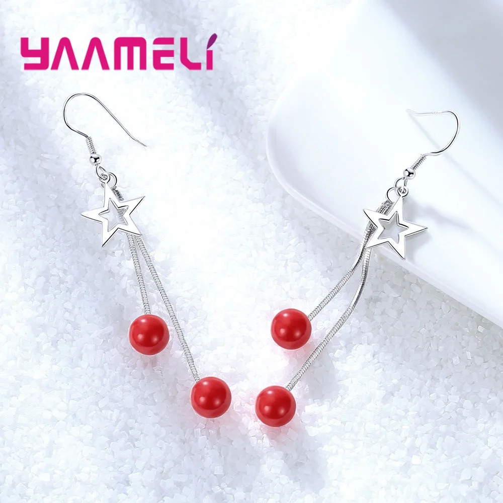 Новинка стильные серьги-подвески со звездами и бусинами высококачественные