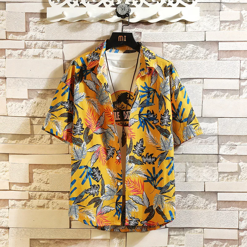 

Men's shirt short-sleeved printed trendy casual shirt Hawaiian vacation beach shirt loose large size men's clothing top 5XL