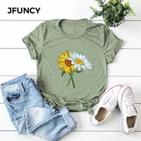 jfuncy sunflower short sleeve womens t shirt cotton t shirts women summer tee shirts woman tops s 5xl casual t shirt