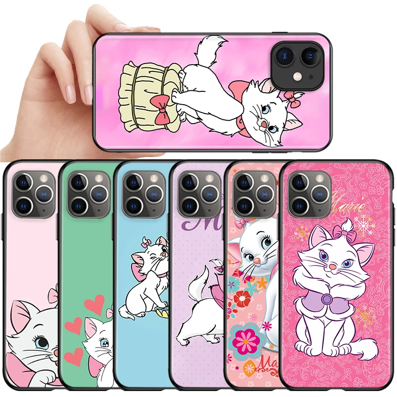 

Disney cute Marie Cat Silicone Cover For Apple iPhone 13 12 11 SE XS XR X 7 8 6 5 S mini Plus Pro MAX 2020 Black Phone Case
