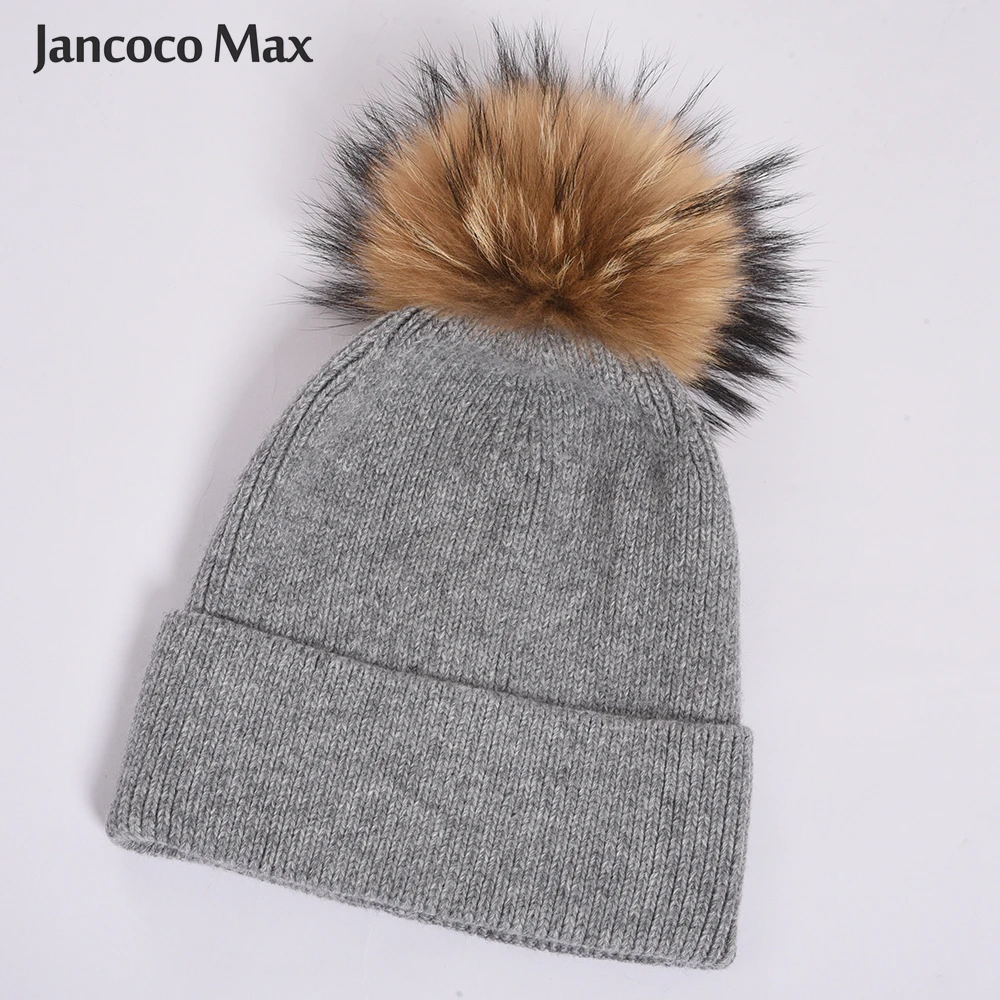 Женские зимние шапки с помпоном из натурального меха енота ангорские меховые