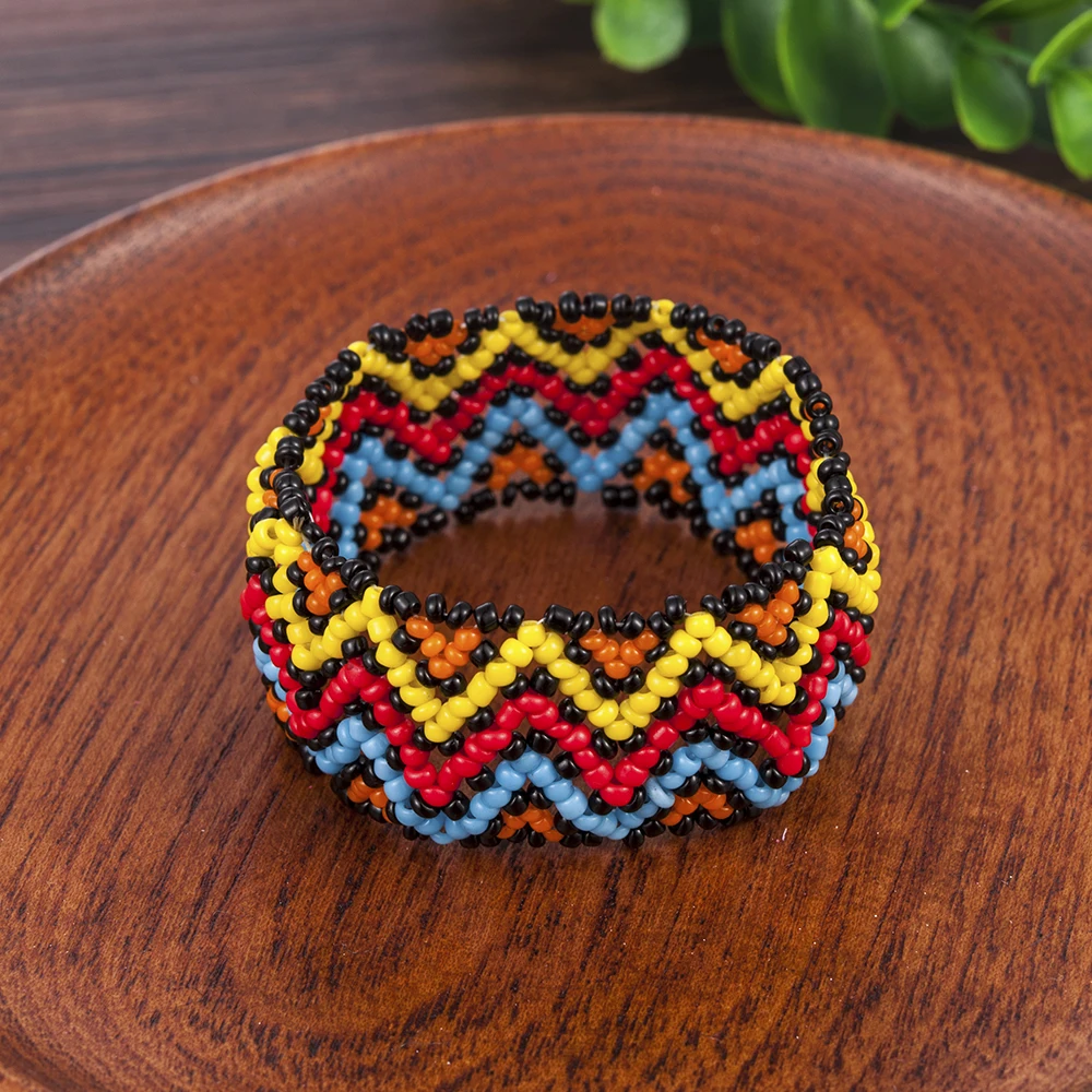Уникальный Boho женский Печатный узор эластичный браслет из бусин тотем узор ручной работы эластичный браслет ювелирные изделия