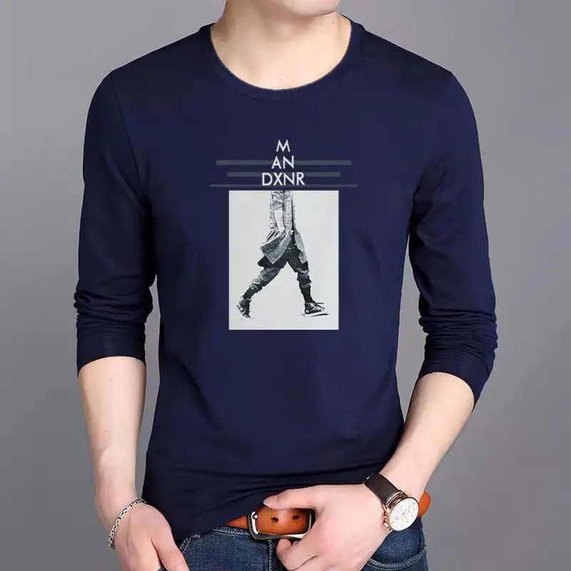Мужская футболка новинка 2019 мужская рубашка с принтом тонкая длинным рукавом