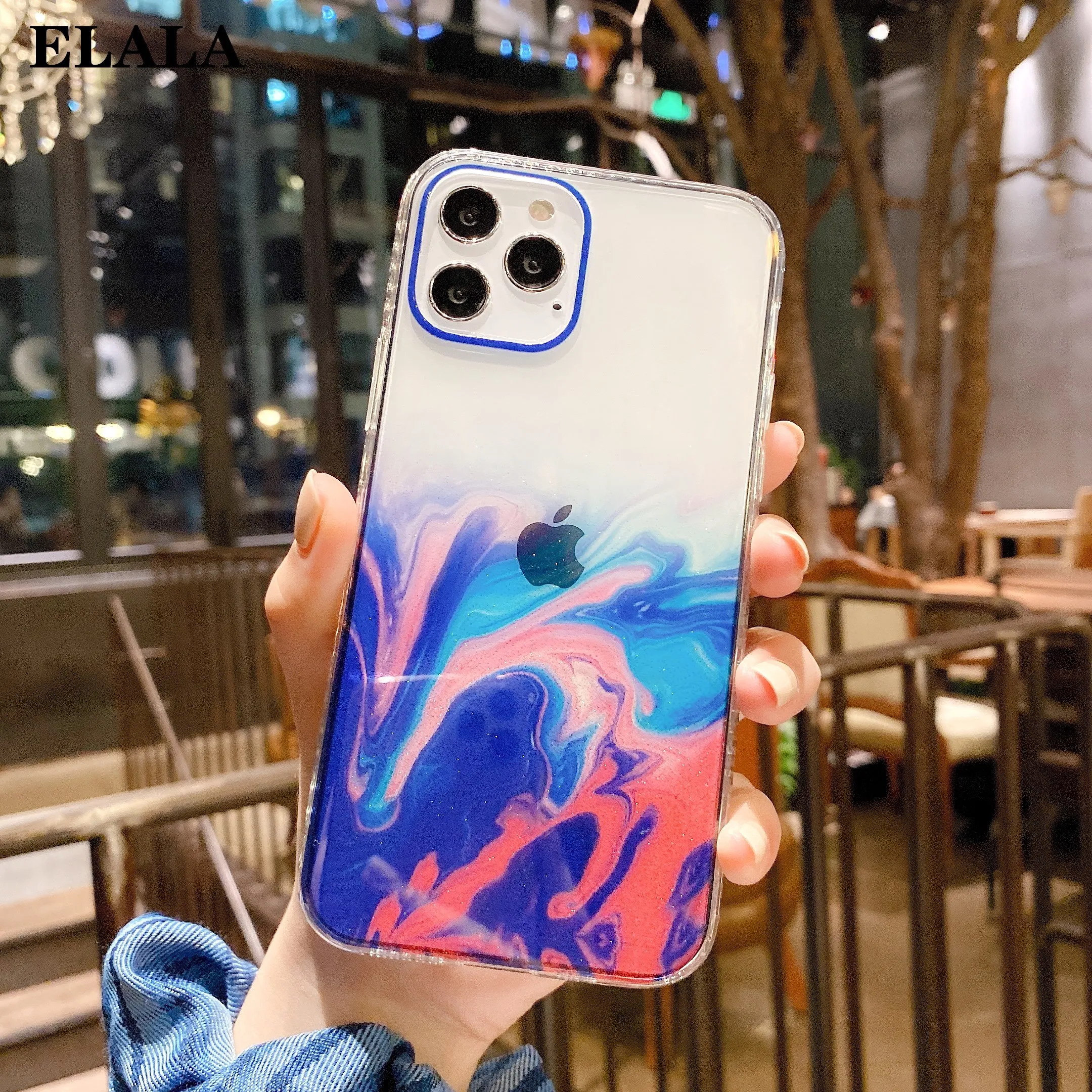 

Clear Watercolor Phone Case for iPhone 12 11 Pro Max XR XS SE 2020 7 8 Plus Coque Dream Glitter Colorful IMD Plating Back Cover