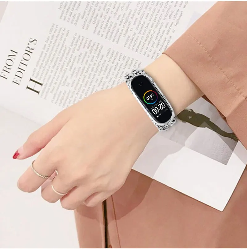 Для Xiao mi band 4 3 ремешок на запястье ремешок для часов резьба процесс Обложка для mi Band 4 3 Correas de reloj женский браслет металлический ремешок