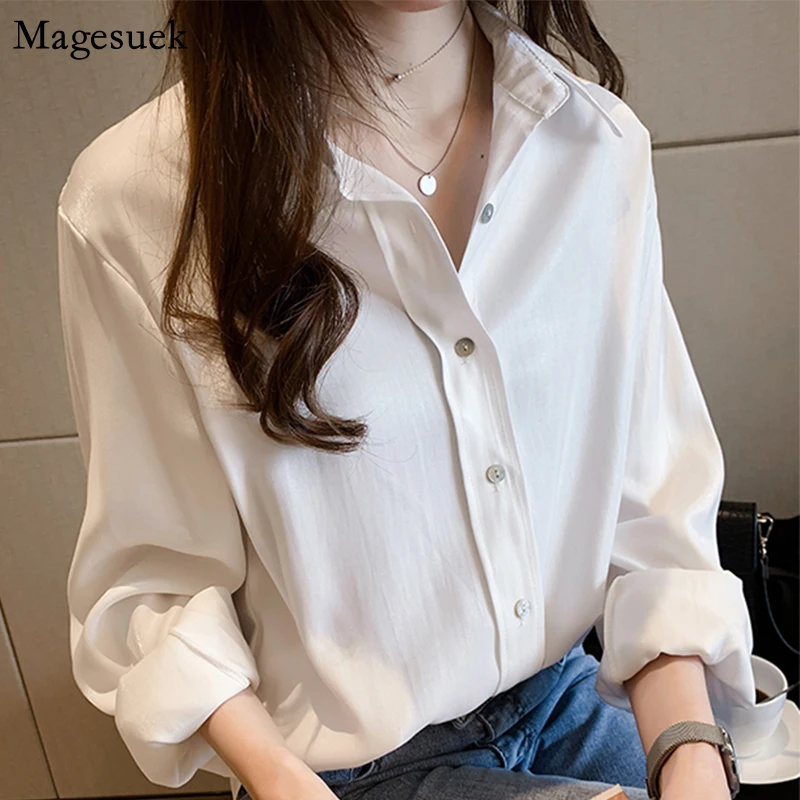 Autumn Long Sleeve Solid Women Blouses 2021 New Vintage Chiffon Shirts Blouse Korean Slim Chic Work Wear Tops Blusas 7311 | Женская