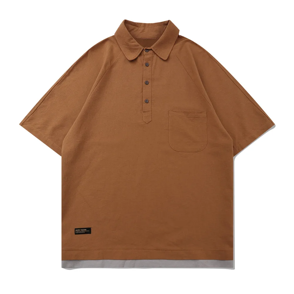

Patchwork Short Sleeve Polo Shirt Mens Amekaji Contrast Paneled Casual Half-Sleeve Summer Loose Lapel T-Shirt Men