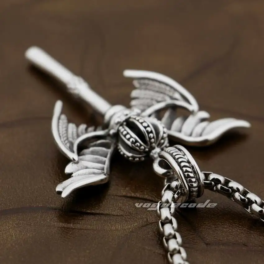 925 пробы серебряные крылья Ангела скипетр Корона Мужская подвеска для байкеров