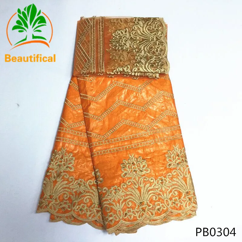 

LIULANZHI Blue bazin riche getzner patchwork fabric bazin africain tissus with beads with 2 yards tulle lace for wedding PB03