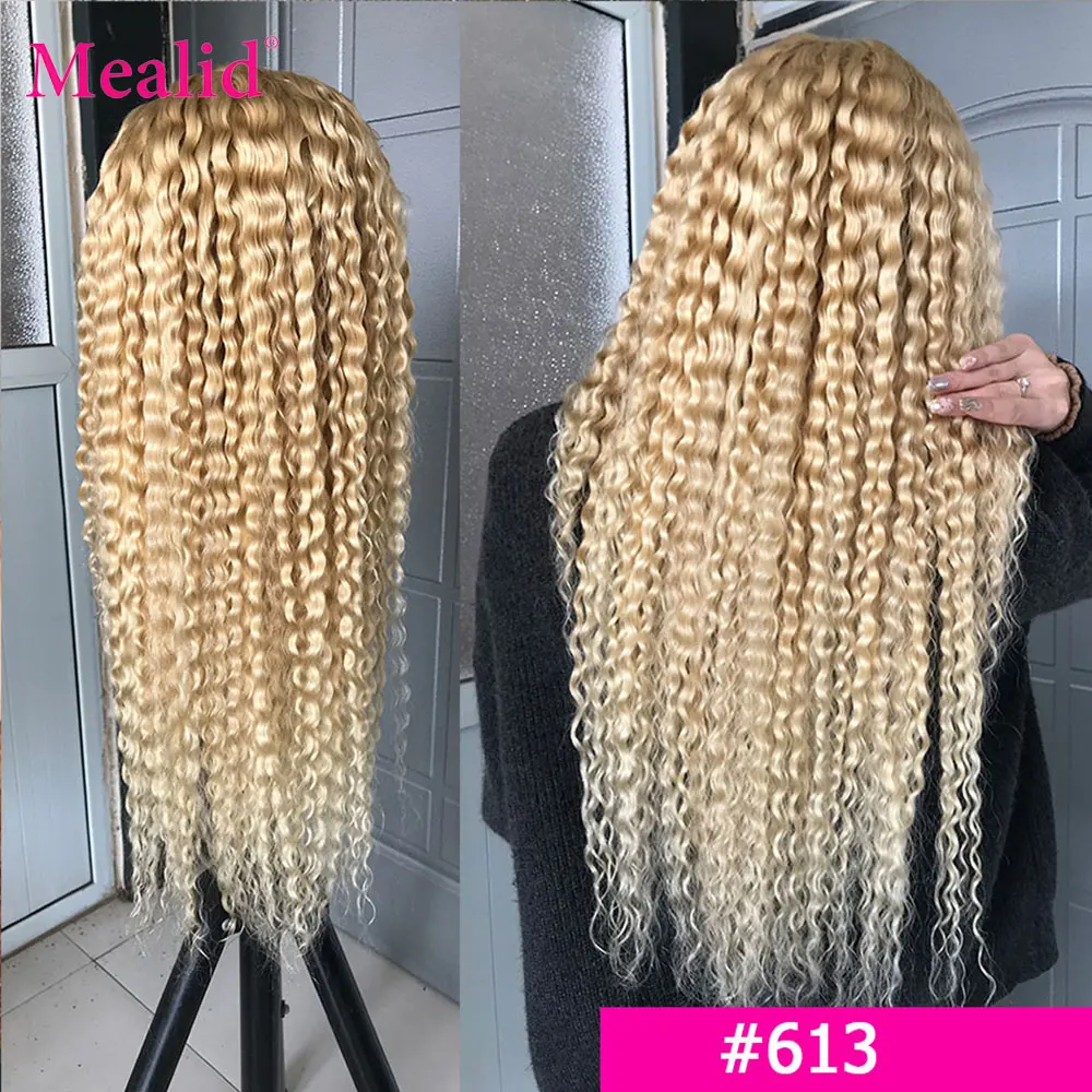 

613 Honey Blonde Lace Front Wig 13x1 Lace Wig 613 Lace Frontal Wig Remy Malaysian Kinky Curly Human Hair Wigs For Women 30Inch