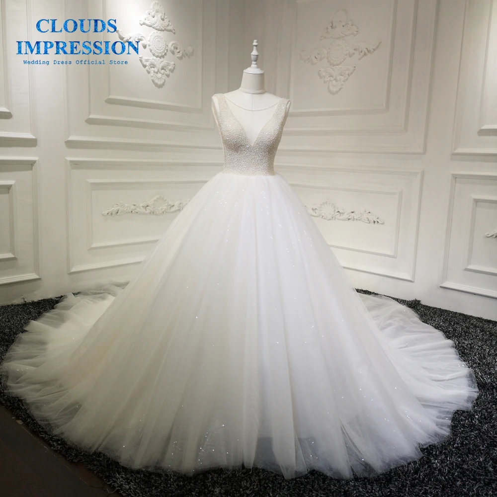 Роскошное бальное платье с жемчугом свадебное бисером и кристаллами королевское