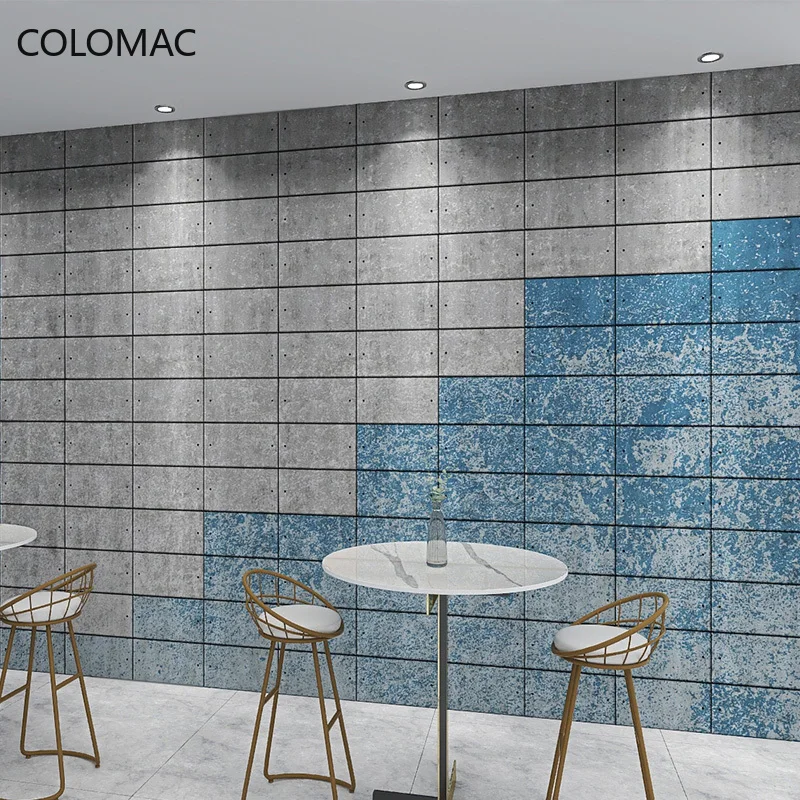 Colomac Custom 3d Gray Cement Office Milk Tea Shop Internet Cafe KTV Background Wall Paper Color Matching Plaid Dropshipping |