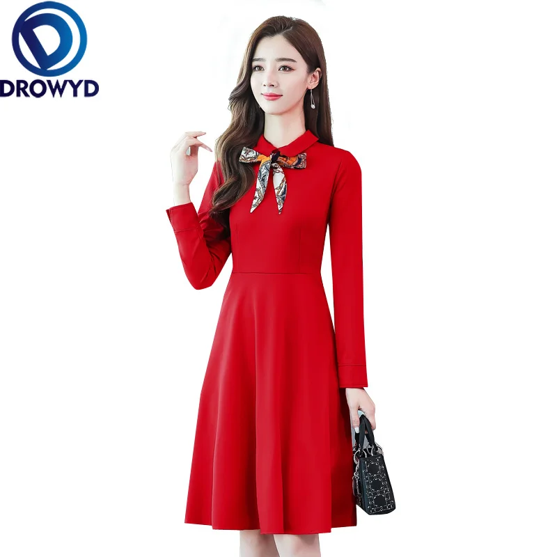 Женское повседневное Хлопковое платье миди DROWYD красное богемное с длинным