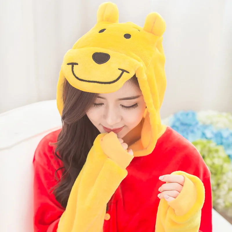 

Animals Winnie Bear Costume Adult Men Onesies Kigurumi Flannel Women Anime Jumpsuit Disguise Onepiece Hooded Suit