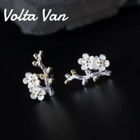 volta van women stud earrings 925 sterling silver 2021 new elegant vintage creativity plum blossom jewelry classic earrings