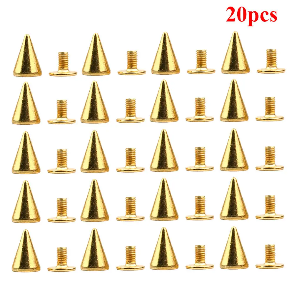 20 металлические 10 мм золотые шипы в стиле панк-рок конические шпильки с отверткой