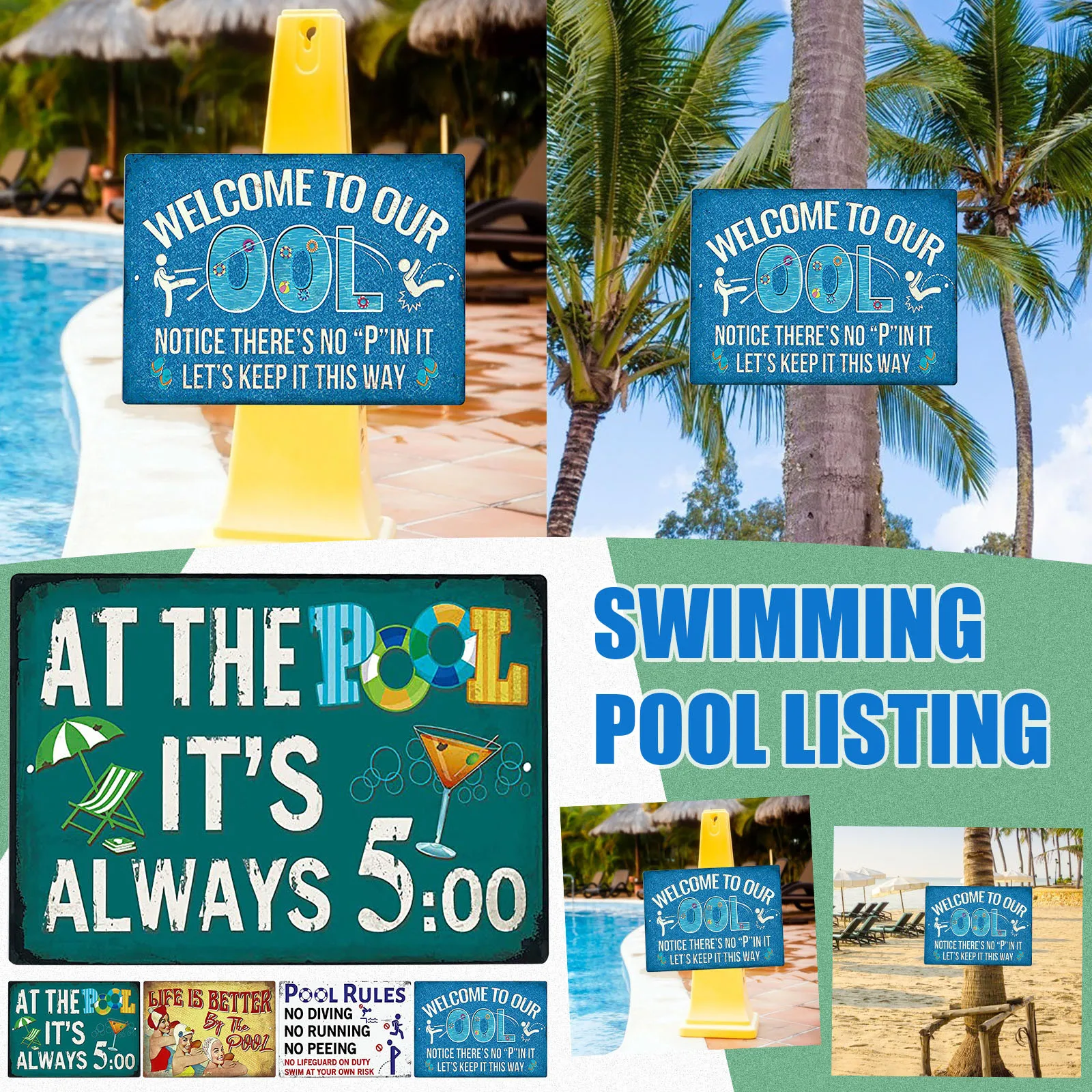

Hot Tub Rules Backyard Decoration 12" x 8" Metal Sign Indoor/Outdoor Pool Decor Swimming Pool Sign