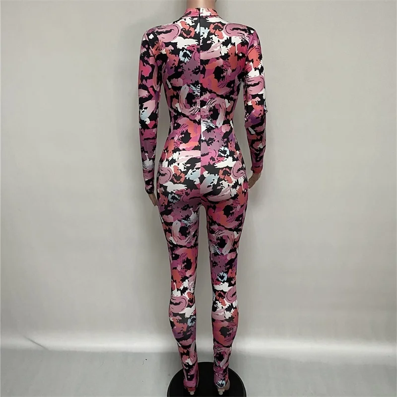 

Long Sleeve Tie Dye Print Jumpsuit Women Jumpsuits Sexy Skinny Bodycon Backless One Piece Slim Waist Outfits Playsuit