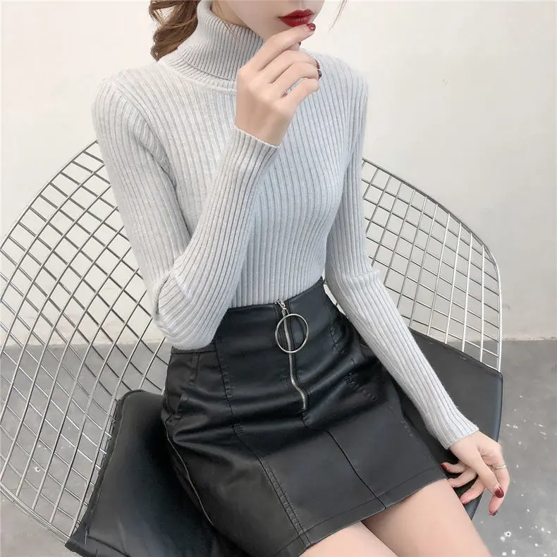 

Winter Women Knitted Turtleneck Sweater Fall Casual Slim Sweaters Pullover Womens Long Sleeve Elasticity Sweater