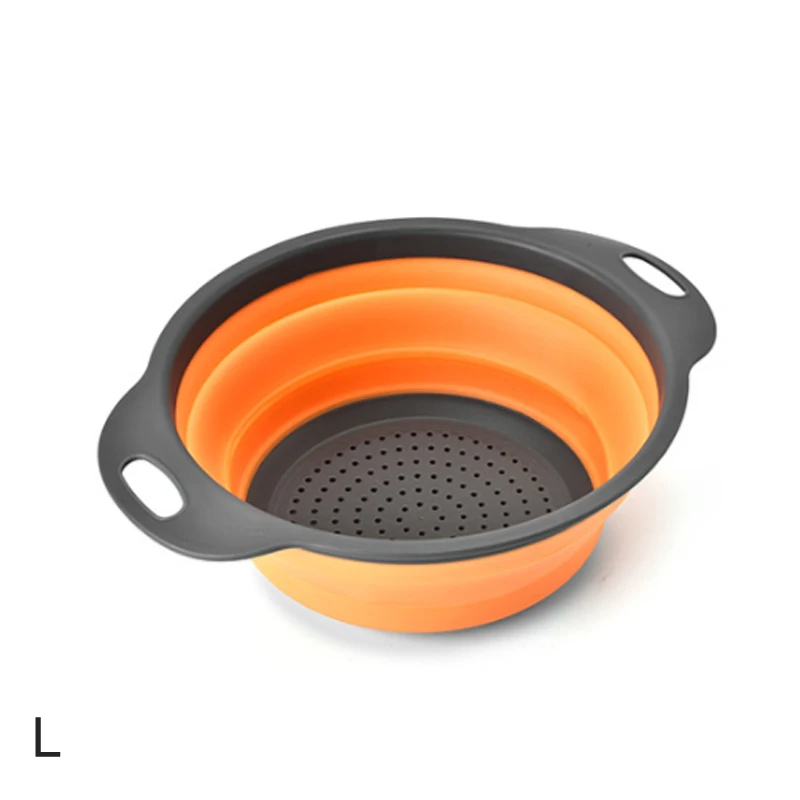 orange L Корзина для мытья фруктов и овощей, силиконовый дуршлаг, складные кухонные инструменты приспособление для дома, столовой, 1 шт - Цвет: orange L