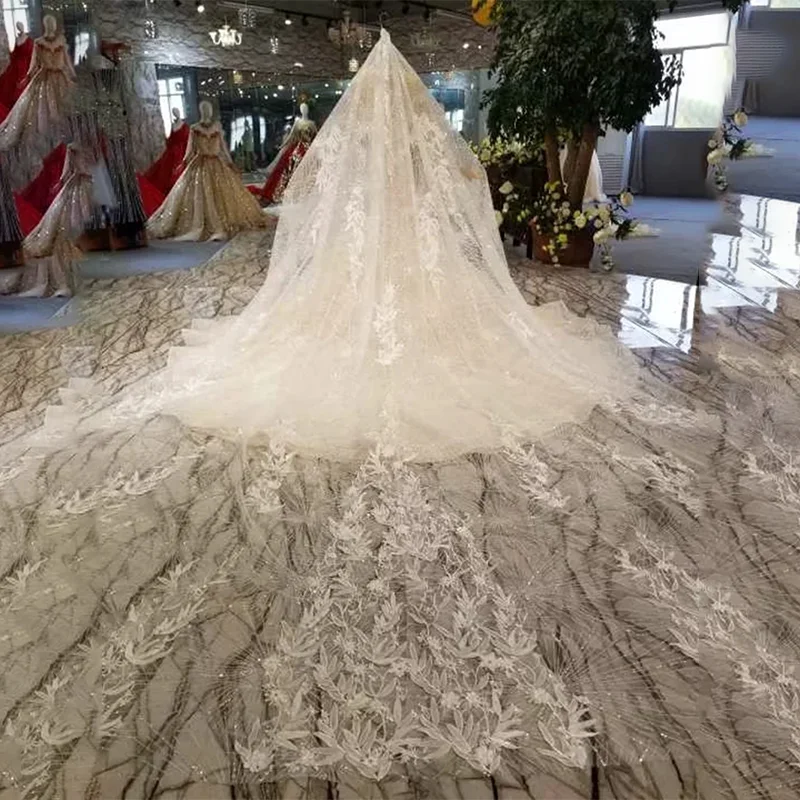 Женское свадебное платье с юбкой-годе LSS357 круглым вырезом длинными рукавами и