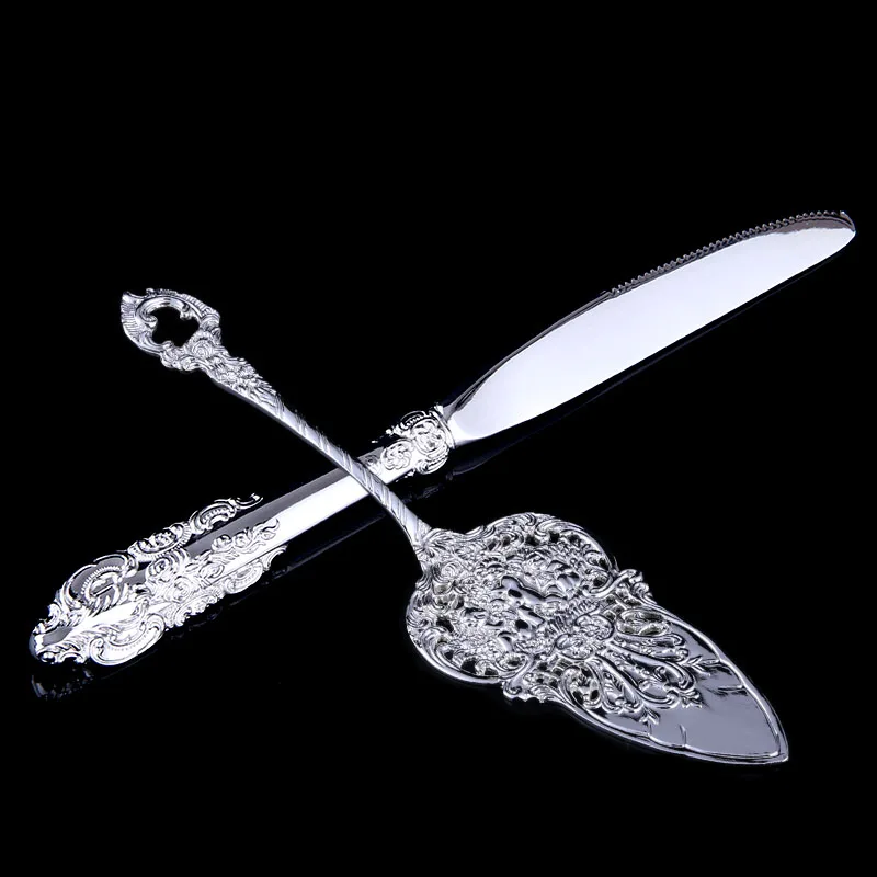 1 shovel 1 knife Барокко свадебный торт нож комплект лопат Серебряный десерт пиццы резак ножи и сервер торт передачи шпатель s вечерние столовые приборы - Цвет: 1 shovel 1 knife