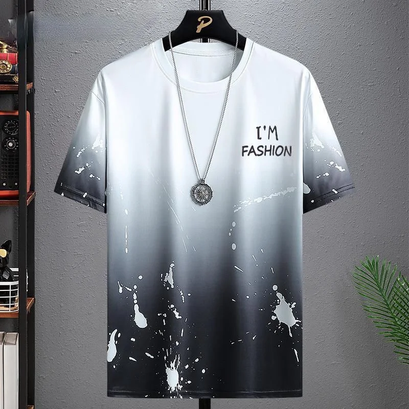 

Men's New Fashion Brand Ice Silk Short-sleeved Suit Ins Korean Half-sleeved Shirt Casual Round Neck Trend T-shirt Men's T-shirt