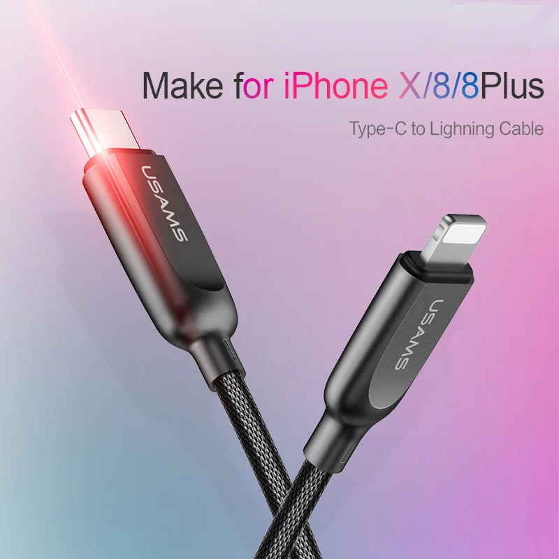 USAMS usb type C кабель для освещения iPhone X 8 7 6 type-C до 8Pin USB 2 в 1 синхронизации и зарядки iOS 9