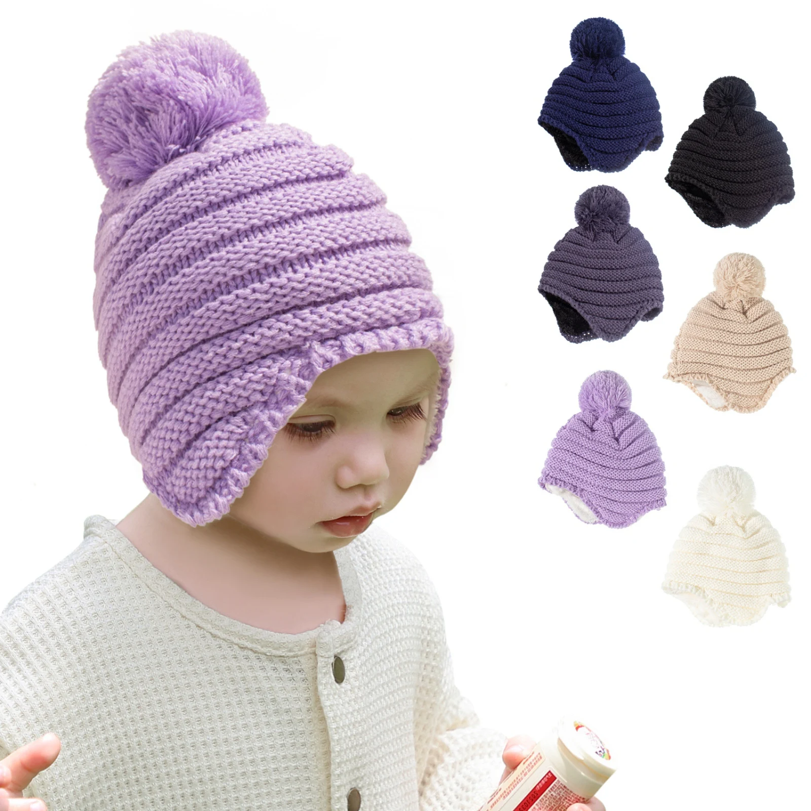 

Newborn Baby Kids Girls Boys Winter Warm Knit Hat Hat Furry Balls Pompom Solid Warm Cute Lovely Beanie Cap Gifts