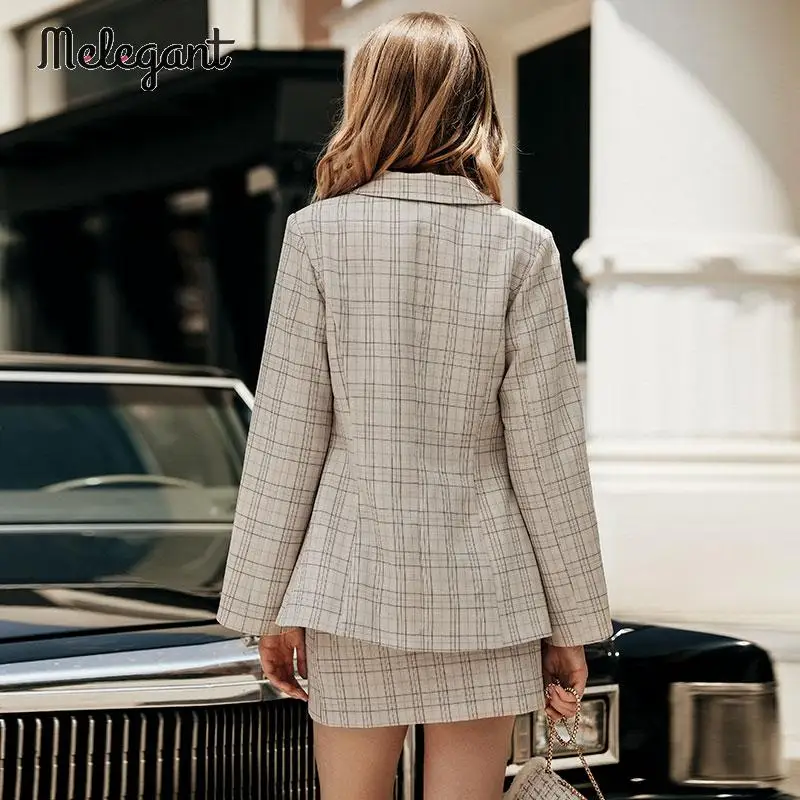 Женский комплект из блейзера и юбки mэлегантная юбка в клетку на пуговицах с
