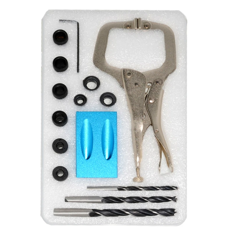 

Woodworking Oblique Hole Locator Drill Bits Pocket Hole Jig Kit 15 PC Degree Angle Drill Guide Set 6 8 10mm Hole Drill