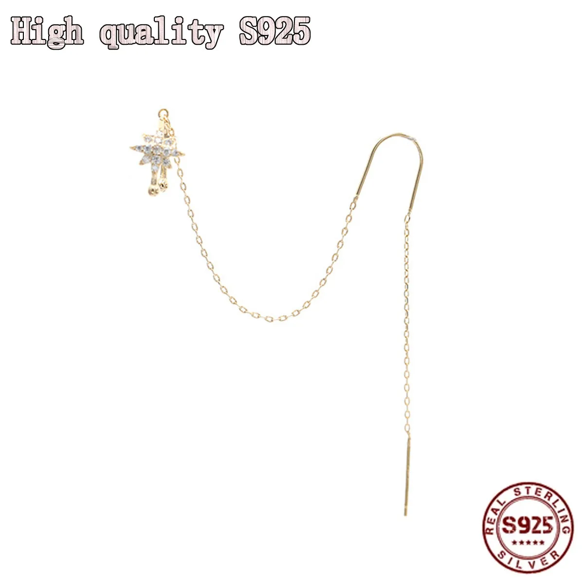 

2021 New Shining Crystal Star No Ear Hole All In One Ear Bone Clip Wire S925 Silver Needle Women's Earrings Clip on Earrings