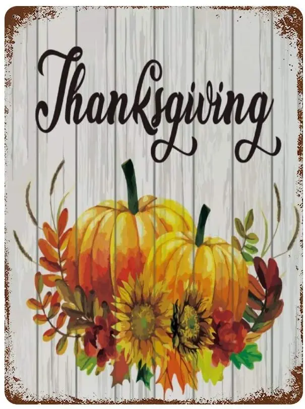 

Vintage Retro Metal Tin Sign Wall Decor Art Thanksgiving Day Pumpkin Sunflower Natural Landscape Home Decor Plaque Poster Man