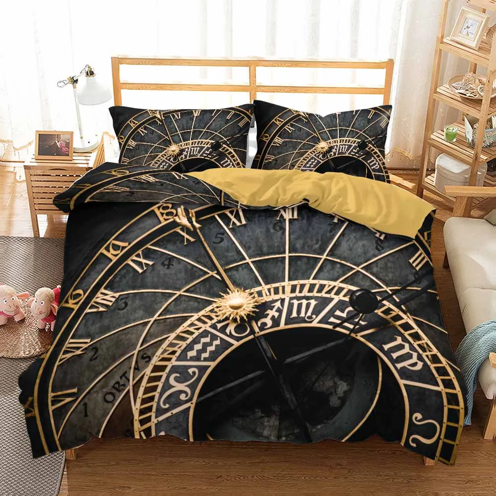 Комплект постельного белья в стиле ретро с часами карманные часы пододеяльник