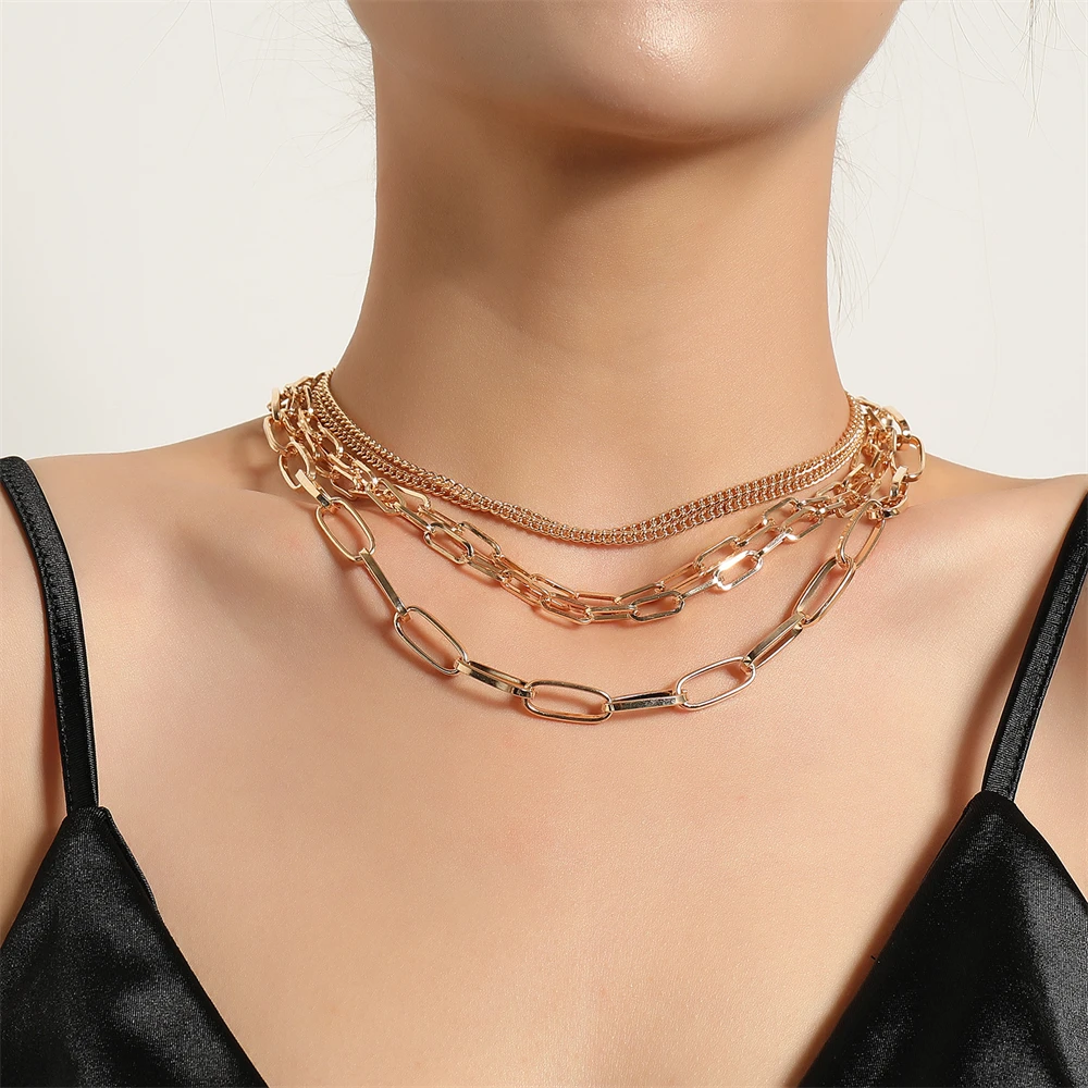 

Punk Thick Chain Choker Necklace For Women Multilayer Charm Short Necklaces Trend Party Jewelry Friend Gift 2021 New