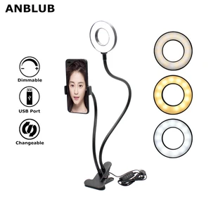 LED Selfie Ring Light USB Port with Phone Holder Stand for Live Stream Camera Flexible 3-Light Modes Fill Lights Women's Gift