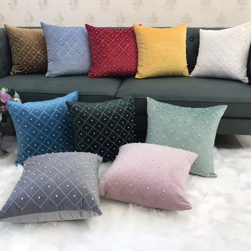 

45x45cm velvet cushion cover pearls decorated cushion cover pillowcase throw pillow cover home decor
