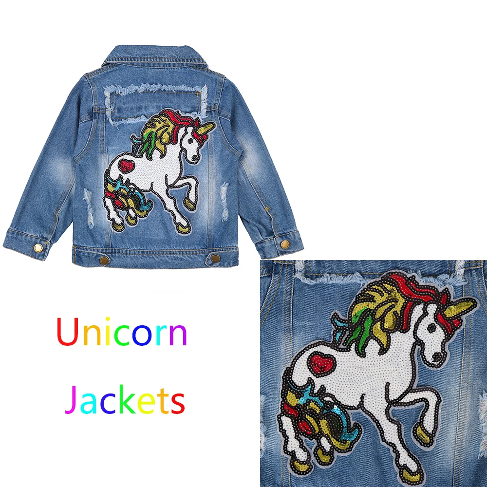 Джинсовая куртка для малышей с единорогом Осенняя детская одежда длинными