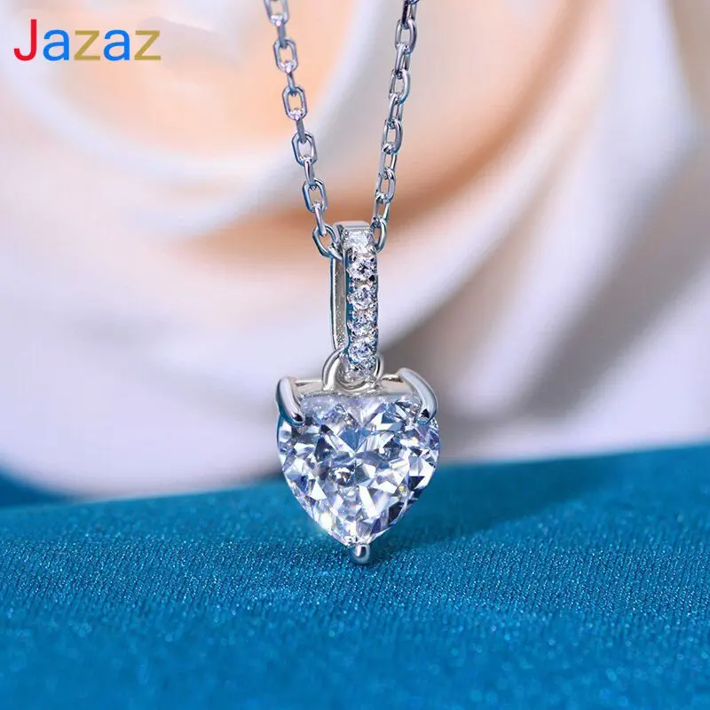 

Jazaz 100% 925 Sterling Silver Sparkling High Carbon Diamond Greated Moissanite Heart Pendant Necklace Women Fine Jewelry B0557