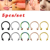5pcs nose hoop septum lip ring stainless steel cartilage earring circular labret ear piercing horseshoe body jewelry 8mm 10mm