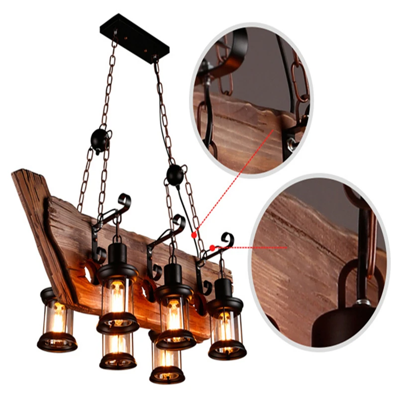 

Retro LOFT Old Boat Solid Wood LED Pendant Lights Vintage Hanging Lamp Pendant Lamps For Living Room Dining Room Bedroom Cafe