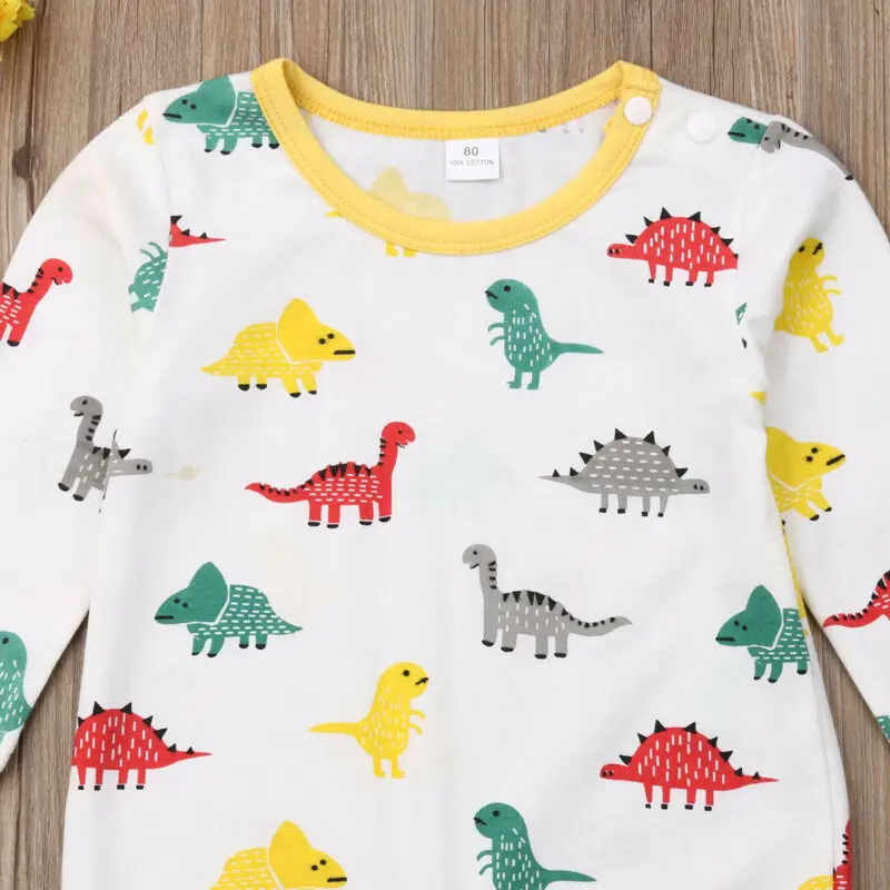 Хлопковый комбинезон с длинным рукавом и принтом динозавров|Ромперы| |