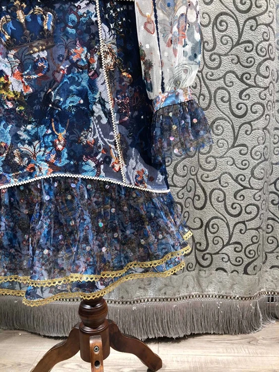 

Top Quality Women's Dress 2021 Spring Summer Clothes Woman Exquisite Embroidery Print Patchwork Long Sleeve Vintage Dress XL