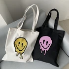 Готические женские сумки с улыбкой, большая емкость, мультяшная винтажная сумка для покупок в стиле Харадзюку, хип-хоп, Холщовая Сумка, забавные женские сумки на плечо