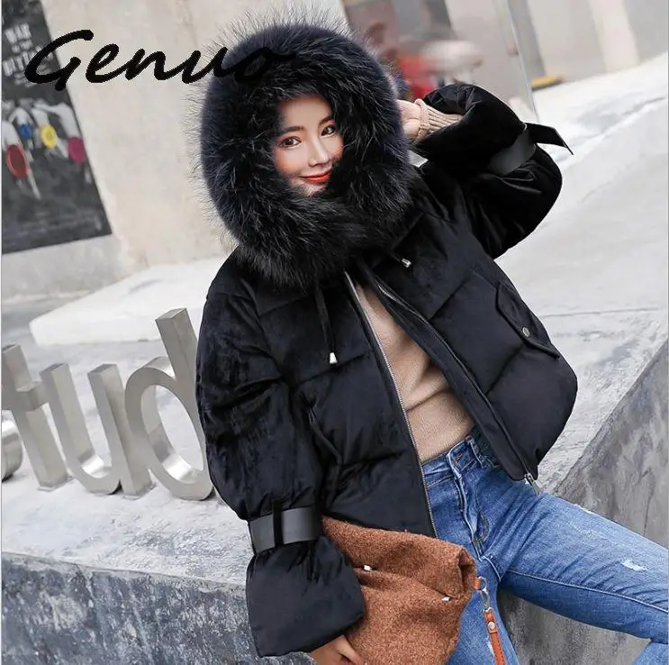 

Genuo New 2019 Winter Cotton Velvet Parkas Jacket Autumn Women Short Thick Padded Coat Solid Outwear Parkas Female