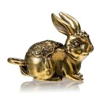 3d brass rabbit casting animal figurine retro style metal sculpture home office room desktop decoration collect ornaments gift