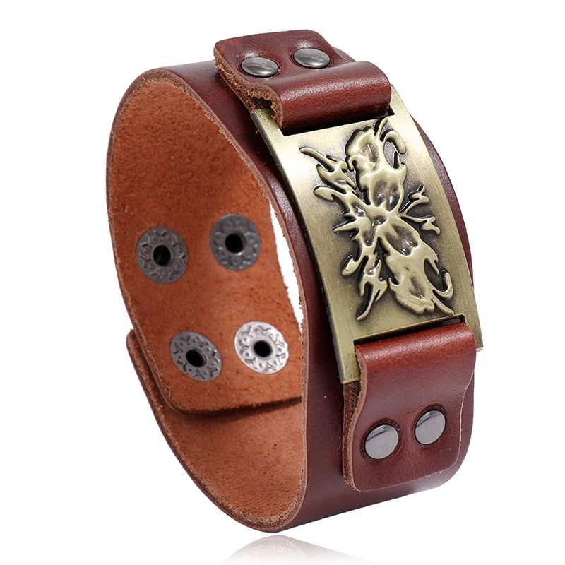 Широкий кожаный мужской Браслет Панк Плетеный веревочный браслет из сплава для