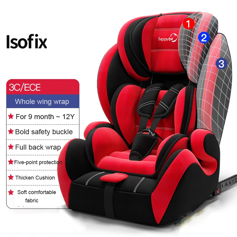 Детское автомобильное сиденье детское безопасное сиденье ISOFIX жесткий Интерфейс 9 месяцев-12 лет - Цвет: Красный